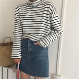 Retro Turtleneck Striped Long Sleeve Shirt