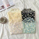 Long Sleeve Mesh Flower Pattern Blouse Shirt