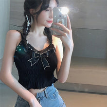 Bow Stitching Sling Ruffle Crop Tops