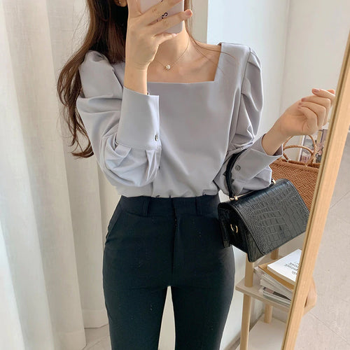 Square Collar Lantern Sleeve Blouse Shirt