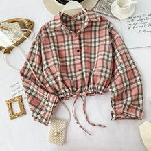 Loose Slim Plaid Style Cropped Blouse