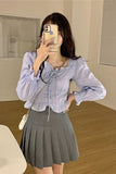 Long Sleeve Front Tie Square Collar Blouse Shirt