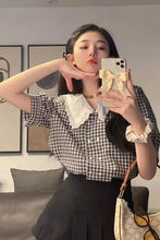 Plaid Pattern Retro Peter Pan Collar Blouse Shirt