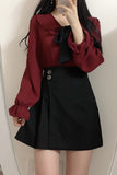 Long Sleeve Cute Bow Ruffle Blouse Shirt