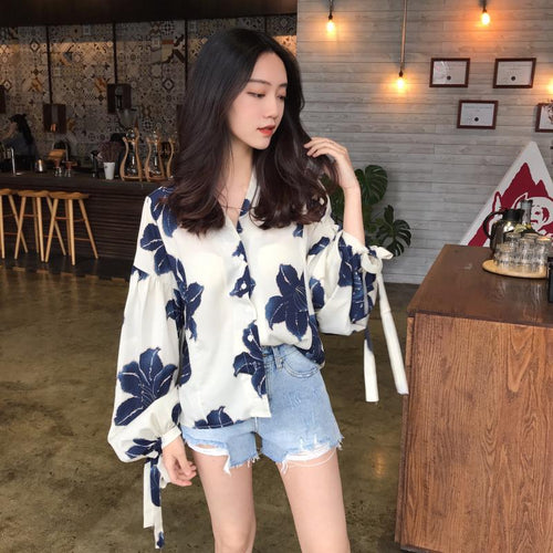 Flower Elegant Lantren Sleeve Blouse Shirt