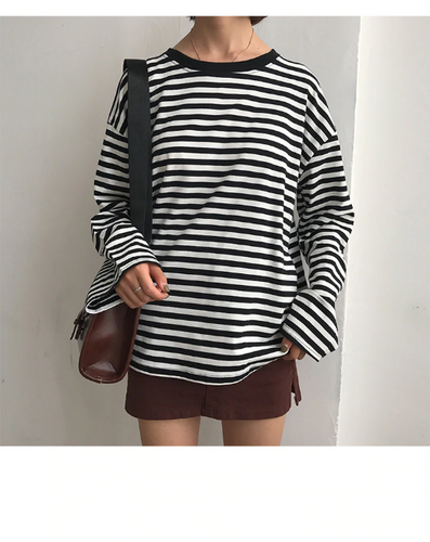 Vintage Loose Striped Long Sleeve Shirt