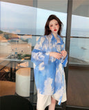 Sky Clouds Printing Casual Loose Blouse Shirt