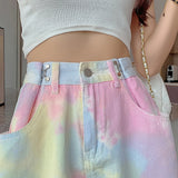 High Waist Tie Dye Wide Leg Shorts Jeans