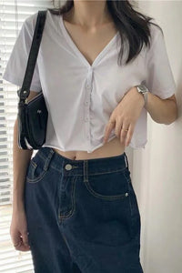 Summer V-Neck Sexy Cropped Shirt