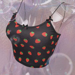 Strawberry Printed Cropped Camis Tops