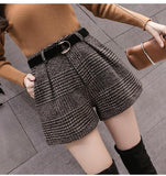 High Waist Wool Plaid Wide Leg Shorts