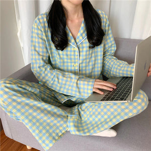 Plaid Grid Pattern 2Pcs Pajamas Set
