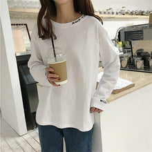 Letter Embroidered Simple Long Sleeve Shirt