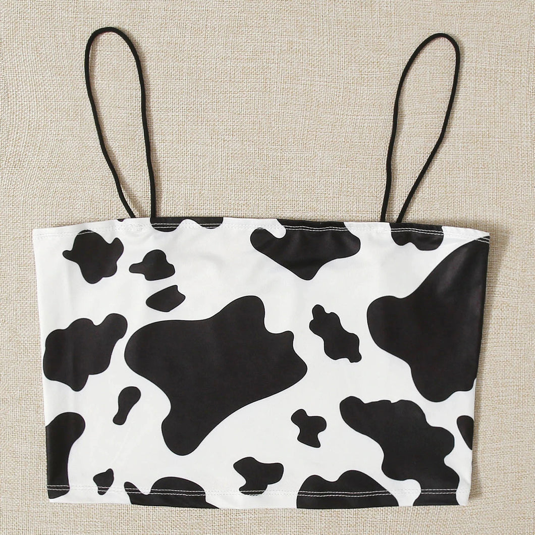 Milk Cow Pattern Printed Sexy Straps Crop Top