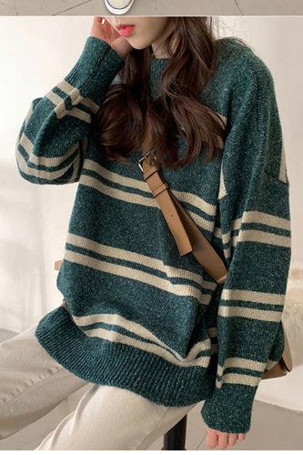 Long Sleeve O-Neck Knitted Striped Sweater