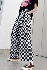 Retro Checkered Pattern Loose Pants