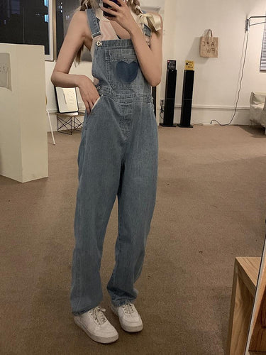 Heart Pattern Casual Denim Jumpsuit