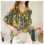 Sexy Floral Pattern Off Shoulder Blouse Shirt