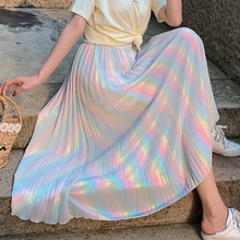 Rainbow Gradient Glossy Pleated Skirt