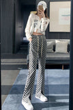 Slit Leg Retro Checkered Pattern Loose Pants