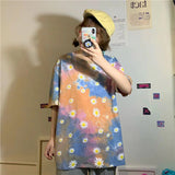Daisy Flower Printed Tie Dye Loose Shirt