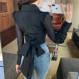 Long Sleeve Lapel Collar with Cute Bow Blouse Shirt