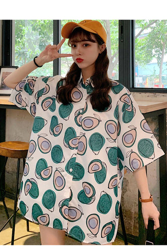 Loose Avocado Cartoon Printed Blouse Shirts