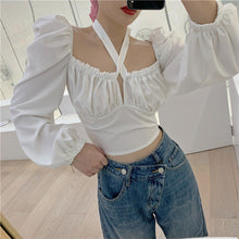 Hanging Neck Square Collar Sexy Cropped Blouse