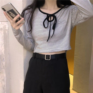 Long Sleeve Lace Front Striped Casual Shirt
