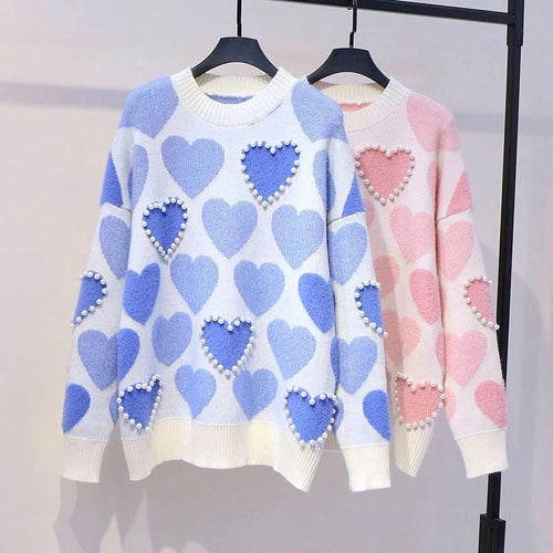 Love Pattern with Pearls Beading Knitted Sweater