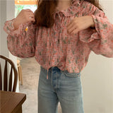 Loose Floral Chiffon Pink Blouse Shirts