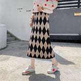 Diamond Pattern Knitted A-Line Long Skirt