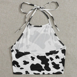 Milk Cow Pattern Printed Sexy Halter Vest Crop Top