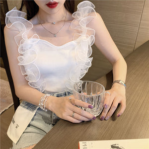 Sexy Lace Stitching Camisole Corset Crop Tops