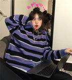 Purple Big Striped Loose Oversize Sweater