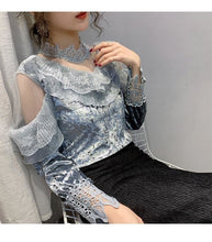 High Neck Lace Mesh Elegant Blouse Shirts