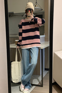 Long Sleeve Pink Striped Sweatshirt