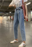 High Waist Sashes Bow Tie Long Jeans PantsHigh Waist Sashes Bow Tie Long Jeans Pants