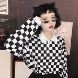 Vintage Checkered Loose Polo Collar Shirt