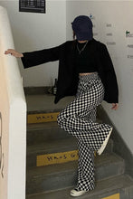 Black and White Checkered Pattern Loose Pants