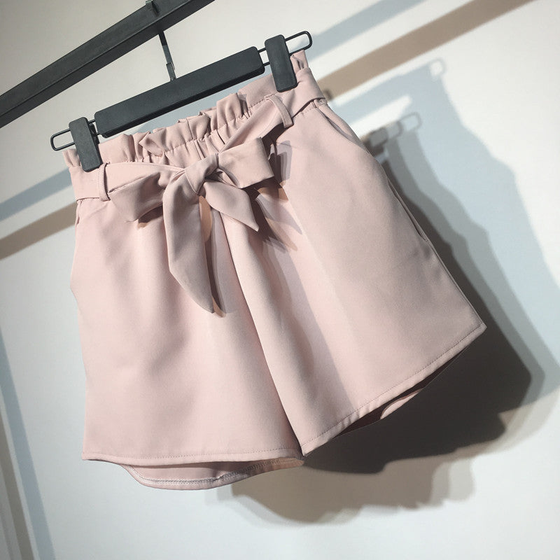 Short Pants With Bow Tie Belted