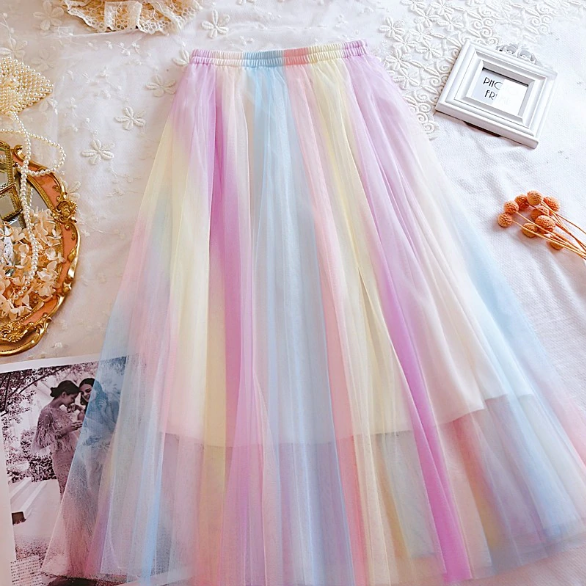 Colorful Rainbow Color Tulle Mesh Skirt – Tomscloth