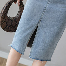 High Waist Ring Buckle Front Split Jeans Skirts