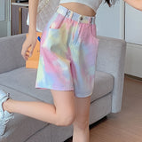 High Waist Tie Dye Wide Leg Shorts Jeans