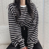 Long Sleeve Basic Striped Casual Sweatshirt