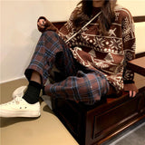 High Waist Loose Thick Fleece Plaid Pants