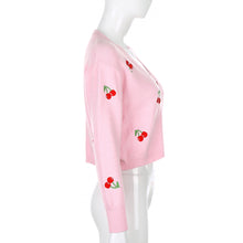V-Neck Cherry Pattern Cardigan Knitted Sweater