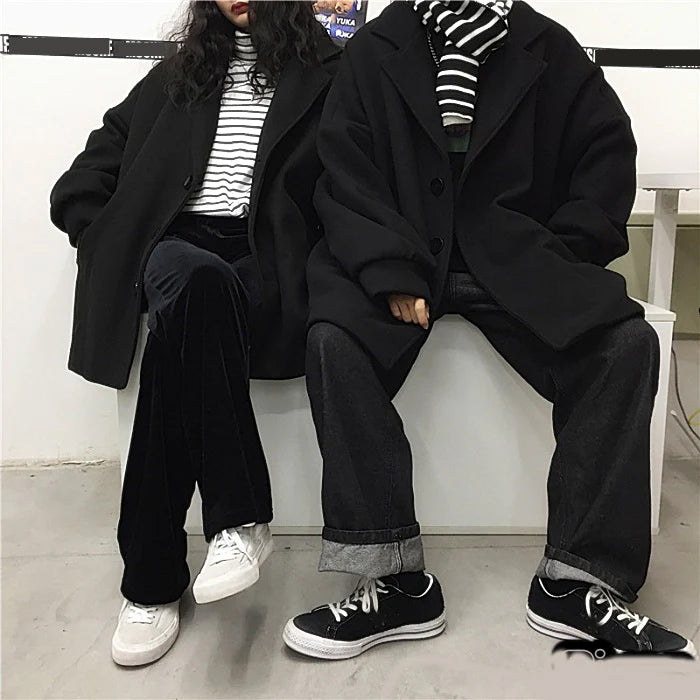 Loose Solid Casual Black Blend Coat – Tomscloth