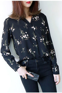 Retro Flowers Printed Blouse Long Sleeve Shirt