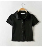 Solid Lapel Collar Cropped Slim Shirts